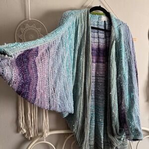 Katherine Ancona HandWoven Cocoon Cardigan Purple Blue Ombre Boho Artisan Kimono